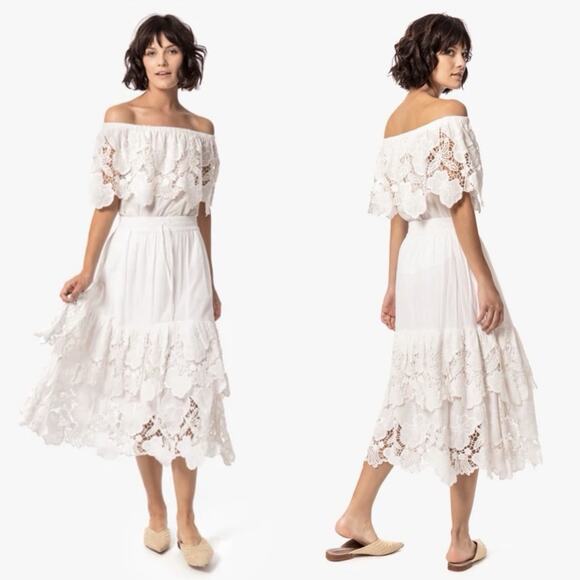 NWT ASTARS Alpinestars Capitola Embroidered Floral Lace Tiered Midi Skirt - Picture 1 of 6